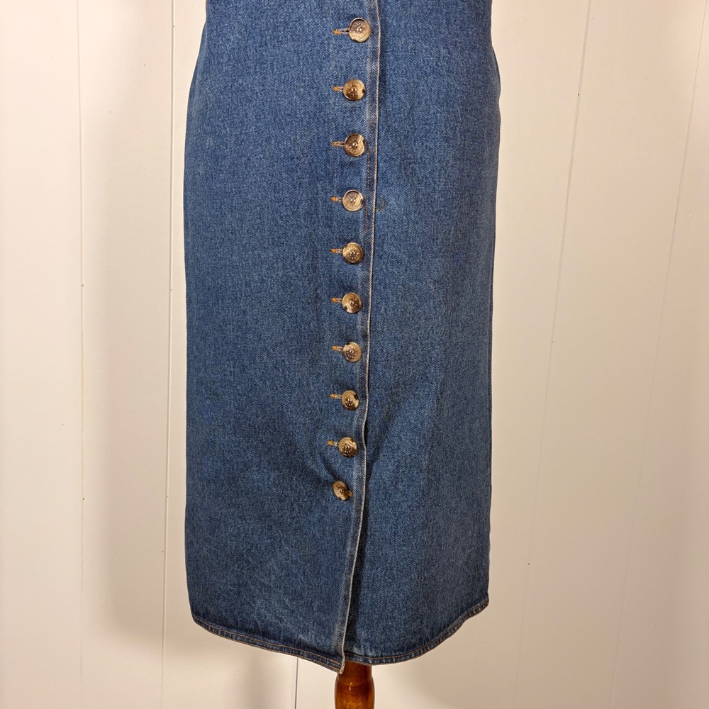 90s Y2K Denim Button Down Midi Skirt Women's 4 100% Cotton Jean Casual Classic - Picture 5 of 12